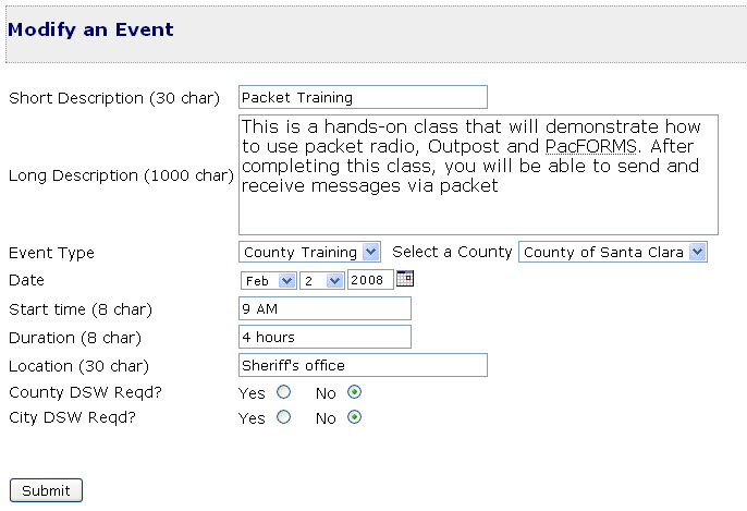 Event to modify